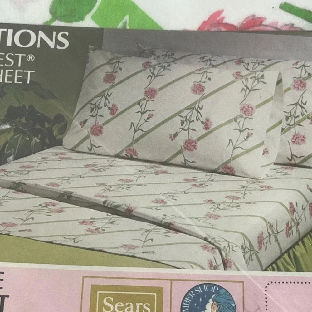 Vintage 70s CARNATIONS Twin Flat Sheet // Sears // New in Package // Perma-Prest